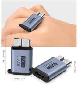 Adapter USB C naar Micro B (2 stuks); USB 3.0 kabel 10 Gbps voor USB C harde schijf; compatibel met Toshiba; HDD; Seagate; WD; Galaxy S5 Note 3; HDD enz. — thumbnail 3