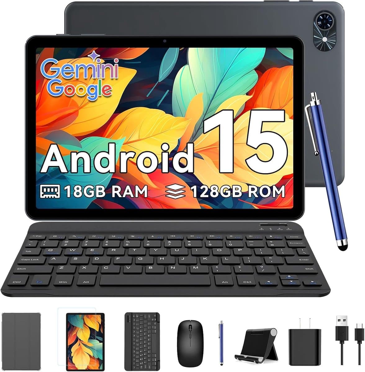 Zenva Tablet T80 - Gemini AI - 18GB RAM - 128GB ROM - 6000 mAh - 5G WIFI - Android 15 - Bluetooth 5.0 - Met Toetsenbord - Hoes - Stylus - Muis - Grijs — afbeelding 1