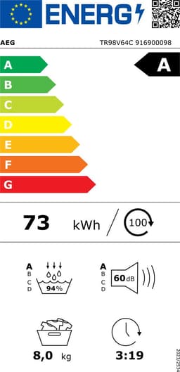 AEG TR98V64C 9000X AbsoluteCare® Pro - Warmtepomp Droogkast - 8 kg - NL/FR — thumbnail 2