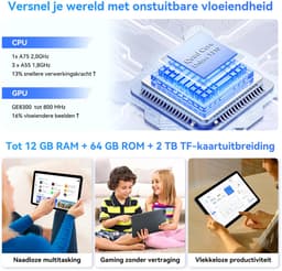 TABWEE Tablet T80 - Gemini AI - 12GB RAM - 64GB ROM - 10.5 Inch - 6000 mAh - Android 15 - 5G WiFi - Bluetooth 5.0 - Grijs — thumbnail 6