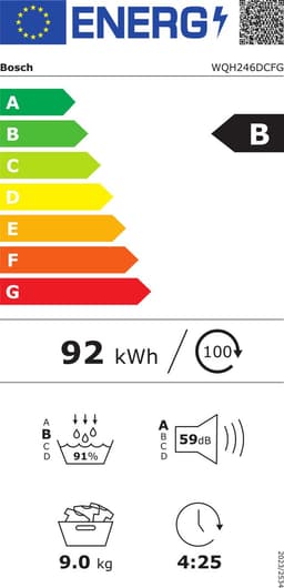 Bosch WQH246DCFG Serie 6 - Wasdroger - Warmtepompdroger - 9 kg - Wit - Blijvend energiezuinig door Zelfreinigende condensor - Droogt zoals jij wilt met Auto Dry - Zeer stil - NL/FR Display — thumbnail 2