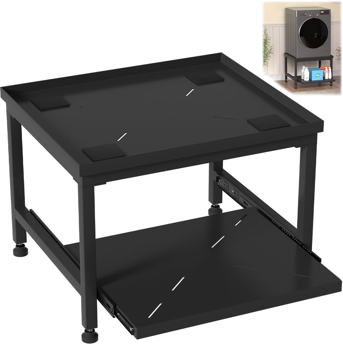Wasmachine Verhoger - Wasmachine opbouwmeubel - Wasmachine Sokkel - 200 kg belastbaar - 63x54x45.5cm - Zwart — afbeelding 1