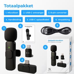 Nuvance Draadloze Microfoon - Geschikt voor Usb-C & 8-Pin - Lavalier - Microfoon Draadloos - Dasspeld - Plug & Play — thumbnail 8