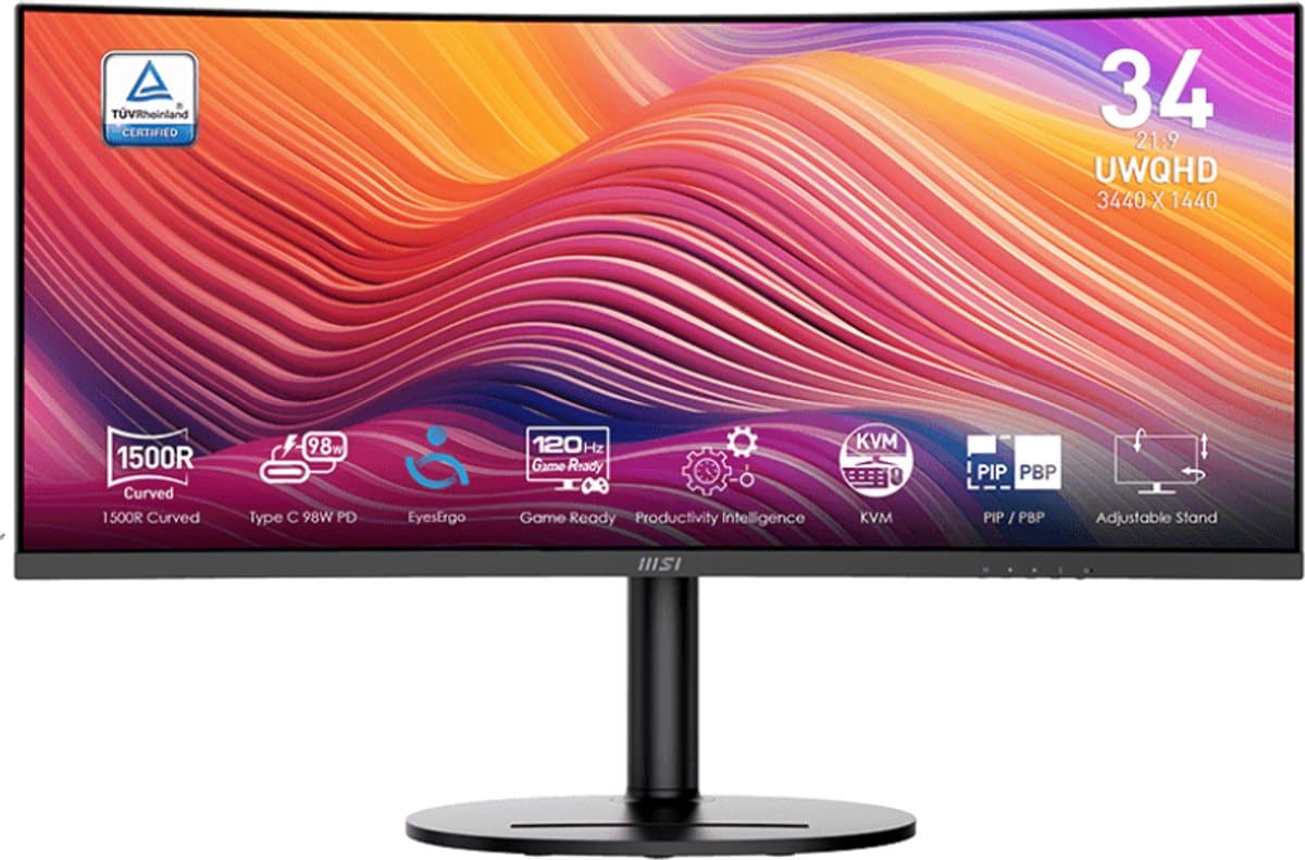 MSI Modern MD342CQP - Ultrawide QHD Monitor - 120Hz - 34 inch - USB HUB/KVM -USB-C PD 98W — afbeelding 1