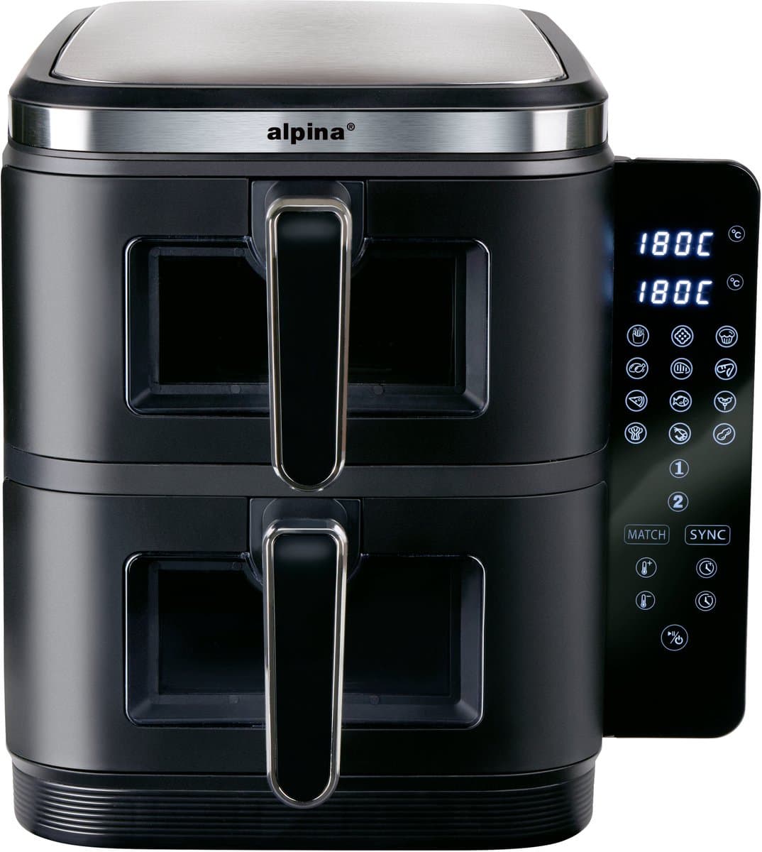 alpina Dubbele Airfryer XXL - 2 x 5.5L Manden - Heteluchtfriteuse 11 Liter - 12 Programma's - 2800 W - Zwart — afbeelding 1