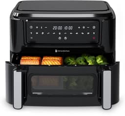 KitchenBrothers Dubbele Airfryer - PFAS-Vrij - 2400W - Dual Zone - 9L - Snackverdeler - Heteluchtfriteuse - Airfryer XXL - 10 Kookprogramma's - Zwart — thumbnail 1