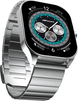HiFuture Apex Roestvrijstalen Smartwatch heren, 2.04 Amoled Display, IP68 waterdicht, Tot 7 dagen batterijduur, hartslagmeter, Stappenteller, Compatibel met iOS en Android (Zilver) — thumbnail 1