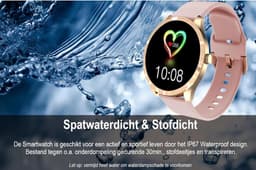 Belesy® BQSiRgPk Pro - Smartwatch Dames – Smartwatch Heren - Horloge - 1.28 inch - Kleurenscherm - Stappenteller - Bloeddruk - Hartslag - 75+ Wijzerplaten – Sporten – Goud – Siliconen – Roze – extra polsband Panterprint - Kerstcadeau — thumbnail 6