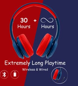 PowerLocus PLED Draadloze Koptelefoon Over-Ear voor Kinderen - LED lampjes - met Microfoon - Micro SD poort - Blauw/Rood — thumbnail 11