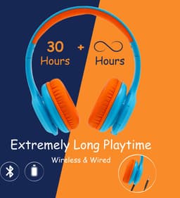 PowerLocus PLED Draadloze Koptelefoon Over-Ear voor Kinderen - LED lampjes - met Microfoon - Micro SD poort - Blauw/Oranje — thumbnail 11
