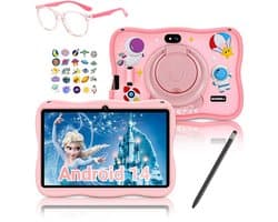 BOSWELL Kindertablet - Kinder Tablet - Kids Tablet - 7 inch - Kindertablet vanaf 3 jaar - Opslag tot 128GB - Android 14 - Ouderlijk Toezicht - Incl. Blauwlichtfilterbril, Touchpen - Roze