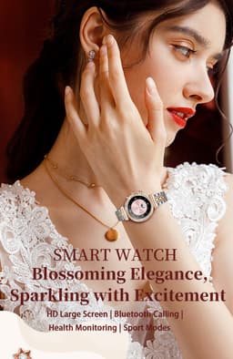 Knobbout Luxe Dames Smartwatch 1.27” met Kristallen – Bluetooth Bellen – HD Touchscreen – Hartslag, Bloeddruk & SpO₂ Monitoring – Vrouwelijke Gezondheidsfuncties – AI spraakassistent– IP68 Waterdicht – Rosé goud stalen horlogeband — thumbnail 14