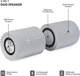 Intempo Aria Duo Speaker - Magnetisch - Draagbare Bluetooth - Grijs — thumbnail 6