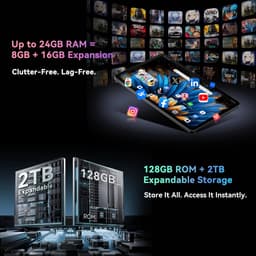 Blackview MEGA 2 Tablet Sets - 4G LTE+WiFi - 12 Inch - 24GB RAM - 128GB - Met Toetsenbord(QWERTY), Beschermhoes, Muis, Stylus - Android 15 - Widevine L1 - 9000mAh - Grijs — thumbnail 9