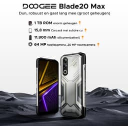 DOOGEE Blade 20 Max 4G - Robuuste Smartphone - Robuuste Telefoon - 36GB RAM + 1TB ROM /2TB TF - Helio G100 - 11800 mAh/ 33 W - 6,6 inch + 120 Hz - 3 kaartsleuven - 20MP Nachtzicht - Face ID - IP68 - Natuurlijk — thumbnail 2
