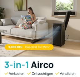 MOA Mobiele Airco - 9.000 BTU - 3-in-1 - Met Afstandbediening - Tot 30m² - Airconditioner met Ontvochtigingsfunctie - Raamafdichtingskit - Zwart — thumbnail 3