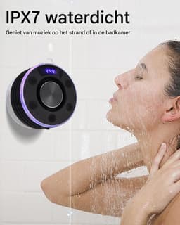 Bluetooth Speaker Klein, Douche Speaker met LED Licht, Zuignap en Microfoon, IPX7 Waterdichte Douche Radio, Muziekbox voor Strand, Feest — thumbnail 4