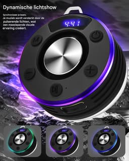 Bluetooth Speaker Klein, Douche Speaker met LED Licht, Zuignap en Microfoon, IPX7 Waterdichte Douche Radio, Muziekbox voor Strand, Feest — thumbnail 7