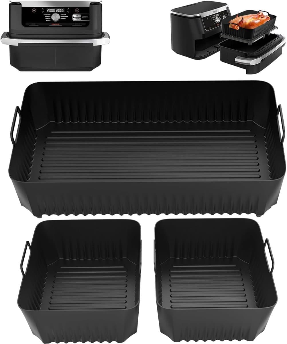 Ninja AF500EU Accessoires - 10.4L + 2x 5.2L Silicone Vormen - Ovenbestendig, Afwasmachinebestendig - Zwarte Bakvorm voor Dual Zone Airfryer — afbeelding 1