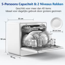 AIRMSEN Mini Vaatwasser - Met Waterontharder - Vrijstaand - Ingebouwd Watertank 5L - 9 Programma's - 6 Couverts - Wit — thumbnail 9