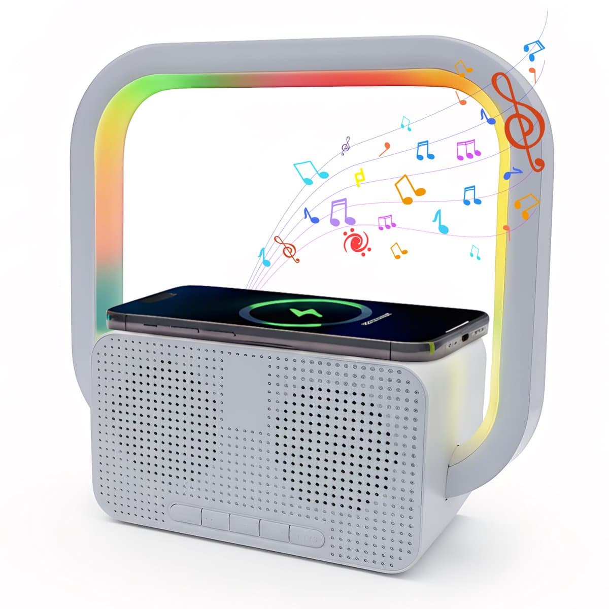 longziming -Luidspreker – Bluetooth Speaker – Draadloos Oplaadstation met Bluetooth Speaker – LED Sfeerverlichting – Speaker met Helder Geluid – Multifunctionele Bureau- en Nachtkast Speaker — afbeelding 1