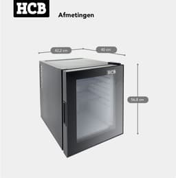 HCB® - Professionele Horeca Minibar koeling - 40L - Mini Koelkast met glazen deur - Kleine drankenkoelkast - D - Zwart - Flessenkoelkast - Bier koelkast - tafelmodel - 42.2x40x56.8 cm (DxBxH) - 13 kg - Frigo - 9968 — thumbnail 5