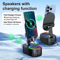 5-in-1 Bluetooth Speaker - Telefoonhouder met 3000mAh Powerbank - Opvouwbare Speaker met RGB Verlichting - Cadeau voor Mannen en Vrouwen - Zwart - 1 Stuk — thumbnail 4