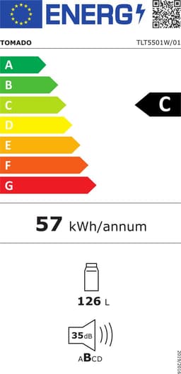 Tomado TLT5501W tafelmodel koelkast energiezuinig - 126 liter - Zonder vriesvak - 55 cm breed - Zeer stil: 35 dB - Led-verlichting - Energielabel C - Vrijstaand - Wit — thumbnail 2