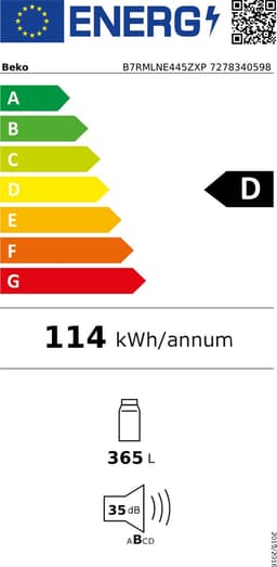 Beko B7RMLNE445ZXP, 365L , No Frost , Zuinig , Premium RVS Deur met Display — thumbnail 2