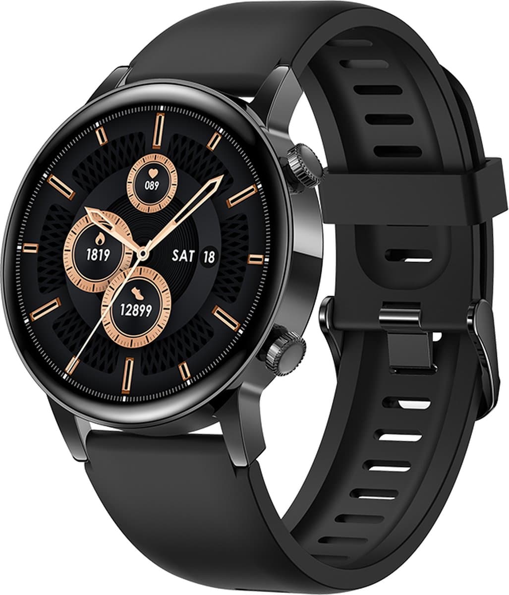 Belesy® MIRACLE - Smartwatch Heren - Horloge – Stappenteller – Calorieën - Hartslag – Sporten - Belfunctie - Je eigen foto als wijzerplaat - Kleurenscherm - Full Touch – Siliconen - Zwart - Moederdag — afbeelding 1