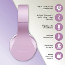 PowerLocus P1 Bluetooth Koptelefoon – Draadloos – Over Ear – Met Microfoon – Inklapbaar - incl. Hoes – Wit/Paars — thumbnail 4