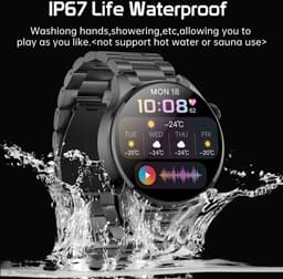 DrPhone ModelX5 - Metalen Smartwatch 46mm - A-GPS - Sport Mannen - Touchscreen - Berichten - Bluetooth Bellen + Extra Siliconen Band - Zwart — thumbnail 20