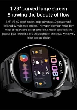 DrPhone ModelX5 - Metalen Smartwatch 46mm - A-GPS - Sport Mannen - Touchscreen - Berichten - Bluetooth Bellen + Extra Siliconen Band - Zwart — thumbnail 10