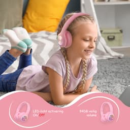 PowerLocus PLED Draadloze Koptelefoon Over-Ear voor Kinderen - LED lampjes - met Microfoon - Micro SD poort - Roze — thumbnail 6