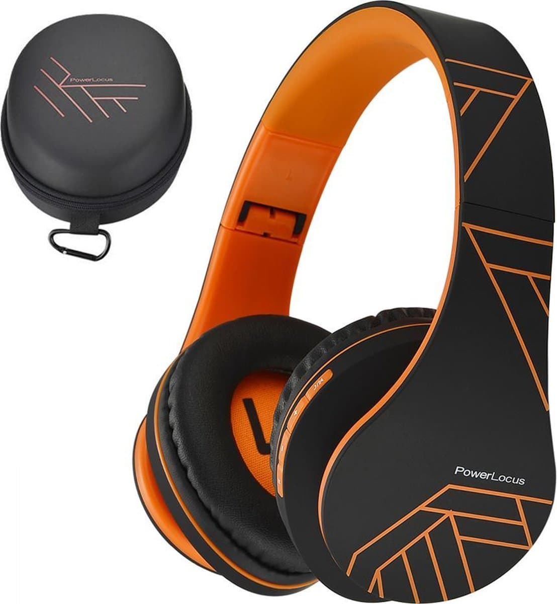 PowerLocus P2 - Draadloze Over-Ear Koptelefoon Inklapbaar - Bluetooth Hoofdtelefoon - Met microfoon – Headphone - Micro SD mode – Incl. Carry Case – Oranje — afbeelding 1
