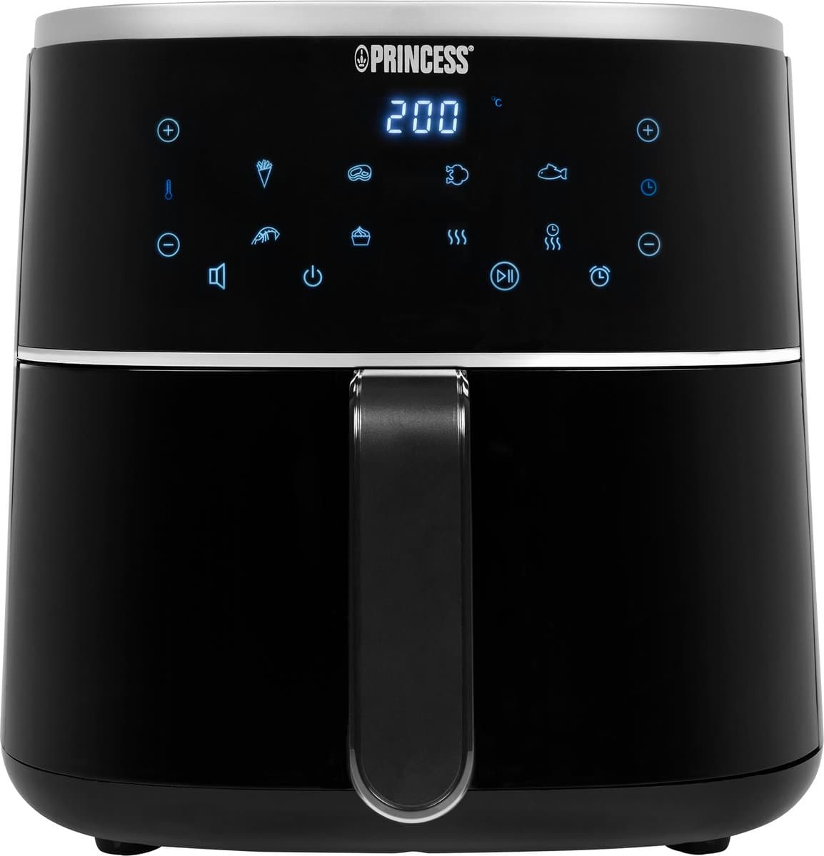 Princess Digitale Airfryer 182238 - 4 liter - PFAS vrij - Groot - Heteluchtfriteuse - Zwart - Digital Touchscreen - 8 Automatische Programma's - Inclusief in hoogte verstelbaar Grillrack — afbeelding 1