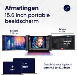 HoriVue Portable Monitor Max 15.6 Inch - Triple Screen - Full HD 60Hz - Draagbare Monitor - Extra Scherm Laptop - Laptop Scherm Uitbreider - Plug & Play - Geschikt voor Apple en Windows - Inclusief Beschermhoes - Tri Screen — thumbnail 4