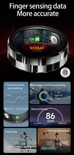 WizBay Premium Select® Smart Ring Zilver - Hartslag, Slaap, Bloeddruk, Zuurstof - Multi Sport Modi - Oplaadcase - Maat 9 — thumbnail 6
