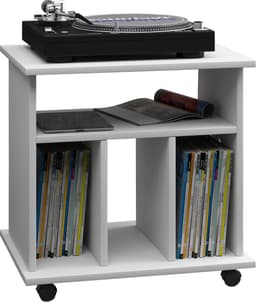 VCM hifi-kasten, platenspelerkast, stereokast, hifi-rekken, routerstandaard, hifi-rekken en -standaards, witte platenspelerstandaard, draaitafelstandaard met opbergruimte voor vinylplaten, platenspelermeubel, glazen tv-meubel, mediameubel — thumbnail 1