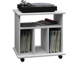 VCM hifi-kasten, platenspelerkast, stereokast, hifi-rekken, routerstandaard, hifi-rekken en -standaards, witte platenspelerstandaard, draaitafelstandaard met opbergruimte voor vinylplaten, platenspelermeubel, glazen tv-meubel, mediameubel