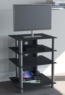 VCM hifi-kasten, platenspelerkast, stereokast, hifi-rekken, routerstandaard, hifi-rekken en -standaards, witte platenspelerstandaard, draaitafelstandaard met opbergruimte voor vinylplaten, platenspelermeubel, glazen tv-meubel, mediameubel — thumbnail 4