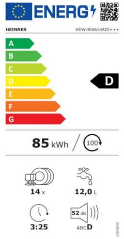Heinner HDW-BI6614AID+++ Inbouwvaatwasser – 14 Couverts – 6 Programma’s – Digitaal Display – Automatische Deuropening – Aquastop – Wit – 5 Jaar Garantie — thumbnail 2