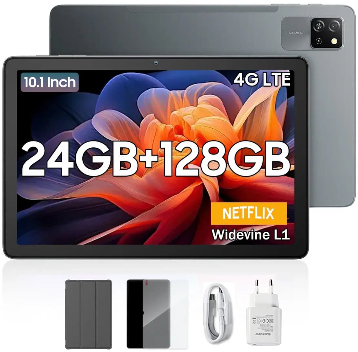 Blackview Tab 60 Pro Tablet - 4G - 8GB RAM - 128GB - 10.1 inch - Android 14 - Unisoc T606 Octa core - Widevine L1 - Grijs — afbeelding 1
