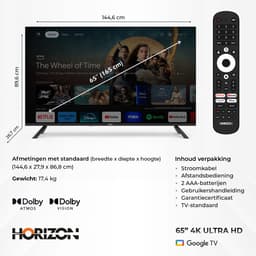 Horizon Smart TV 65 inch - 4K ULTRA HD LED Televisie - XT Line - Google TV WiFi - Voice Assistant - Frameless Slim Design — thumbnail 11