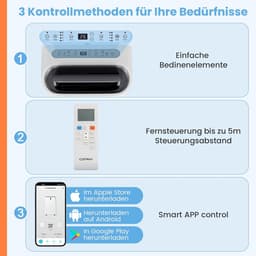 COSTWAY 5-in-1 ventilatorkachel, mobiele airconditioning, 14000 BTU, ontvochtiger, verwarmingsfunctie, luchtreiniger, slaapmodus, airconditioner met afvoerslang, 2,6 kW, 16 tot 32 °C, 25 tot 45 m², app/afstandsbediening, 24-uurs timer — thumbnail 5