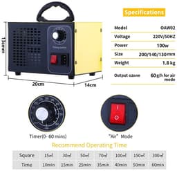 Ozongenerator - Luchtreiniger Ionisator Generator 220v 60g - 1 uur Timer - Tegen Virussen en Allergenen - geel — thumbnail 5