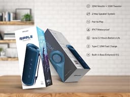 HiFuture Ripple-Luidspreker: Bluetooth 5.3, Draagbare krachtige basluidspreker, tot 12 uur speeltijd, 30 W draadloze muziekdoos, IPX7 water- en stofbestendig, 10 meter bereik, 10 W snel opladen, Kleur (Blauw) | — thumbnail 11