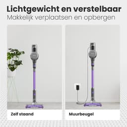 Auronic Steelstofzuiger Draadloos 220W - Draadloze Stofzuiger - HEPA Filter - Zelfstaand - Op Accu - Zonder Zak - Kruimeldief - Vacuum Cleaner - Grijs/Paars — thumbnail 7