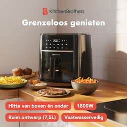 KitchenBrothers Airfryer XXL - PFAS-Vrij - 1800W - 7.5L - Heteluchtfriteuse - Dual Heating - 50ºC tot 200ºC - 10 Kookprogramma's - Zwart — thumbnail 2
