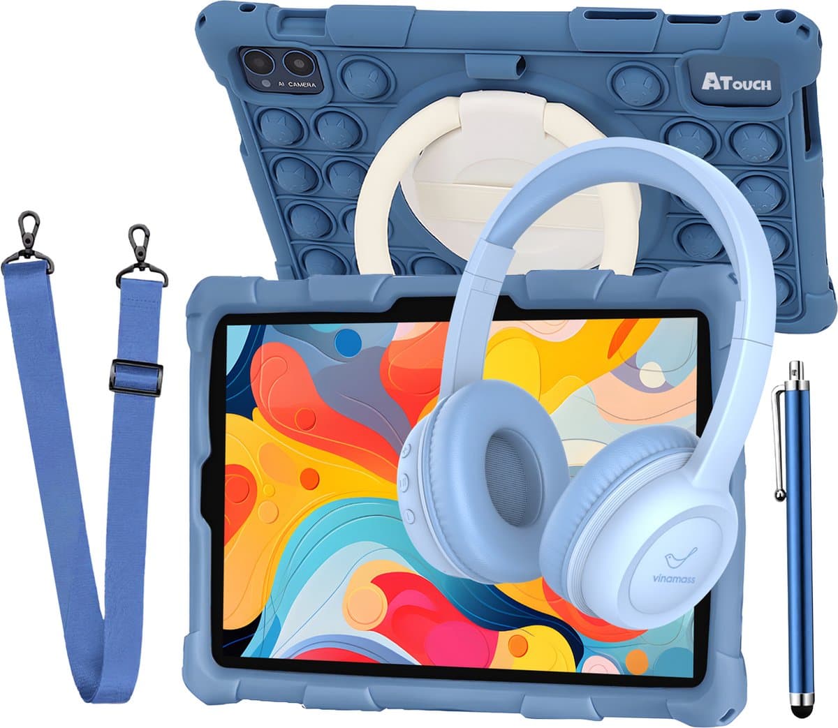 ATouch Combipakket - Kindertablet Tab 10 Pro + Kinderkoptelefoon - Volumebegrenzing - 128GB+64SD - Vanaf 3 jaar - Navy — afbeelding 1